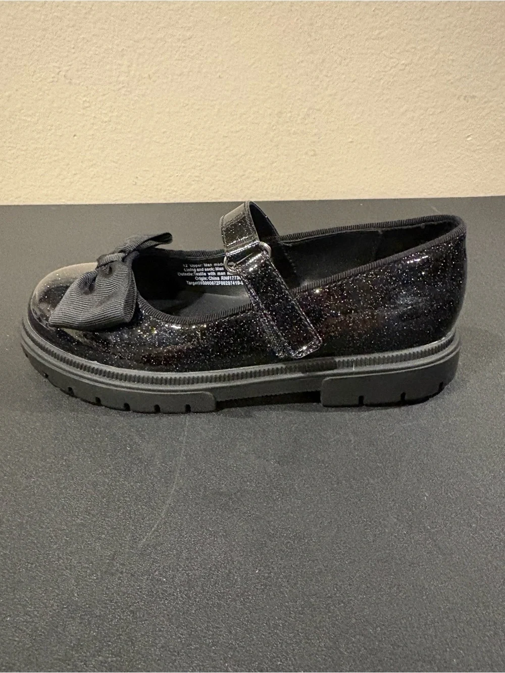 Cat & Jack Bridget Bow Mary Janes  Black Glitter Toddler Size 12 Fast Shipping